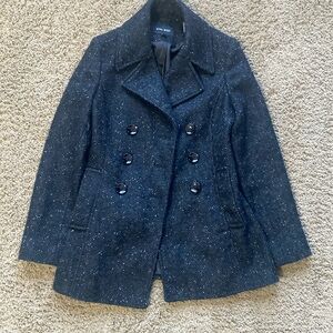 Black white speckled peacoat